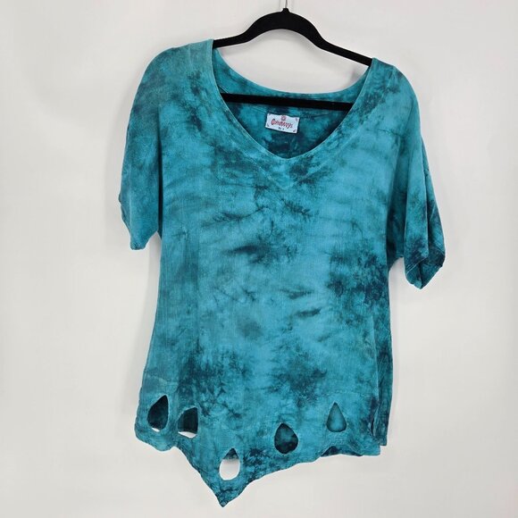 Cotton ways size 1 SM Med Peacock tie dye Giselle keyhole Teardrop gauze top - Picture 9 of 9